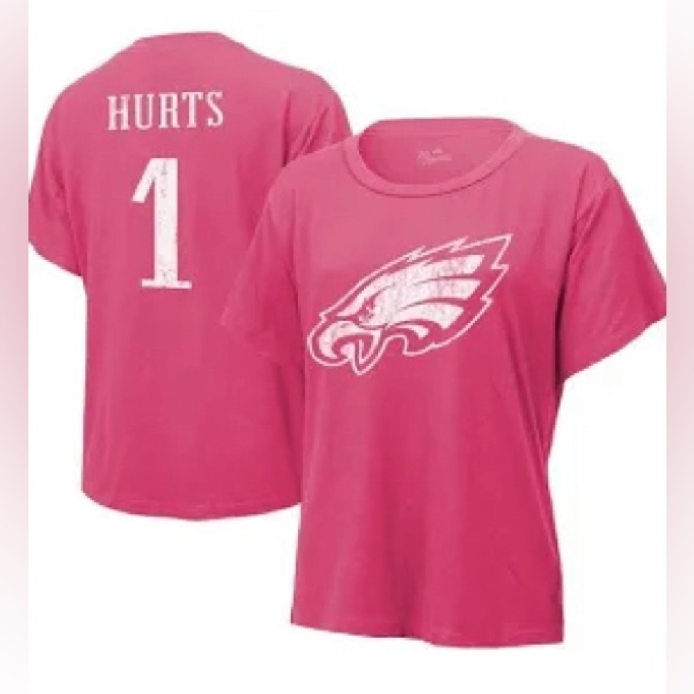 Philadelphia Eagles Majestic Threads - NEW - Jalen Hurts Women's T-Shirt - Pink.